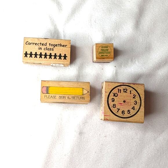 Rubber Stamps for Teachers Set of 4 Excellent Condition Various Stamps - Picture 1 of 2